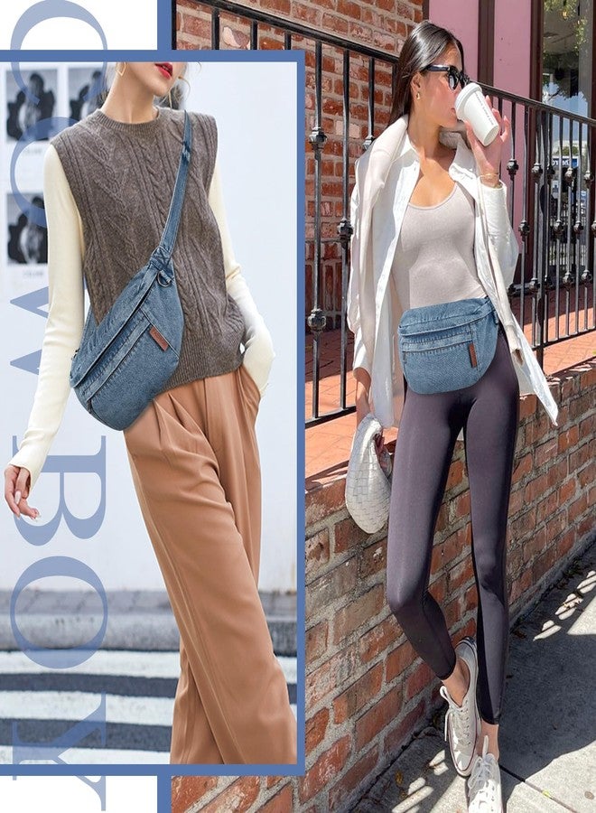 Extolove Denim Fanny Pack Large Chest Bag Jean Purses for Women Denim Purse Crossbody Bags with Adjustable Strap (Light Blue) - Image 3